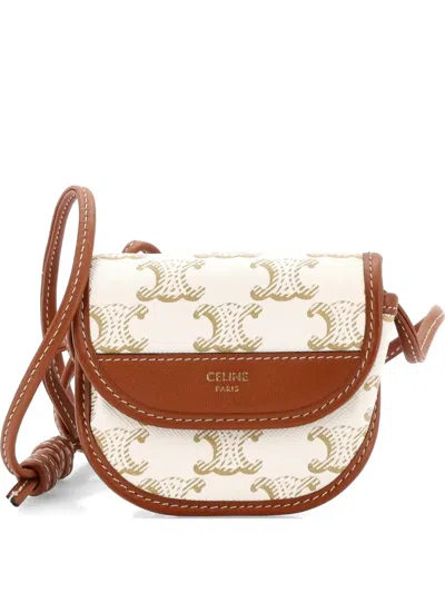 Pre-owned Celine Airpods Case Flap Bag Triomphe Coated Canva Crossbody Bag In Neutral