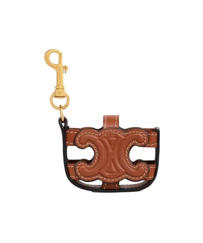 Celine Airpods Case Triomphe In Smooth Calfskin In Brown