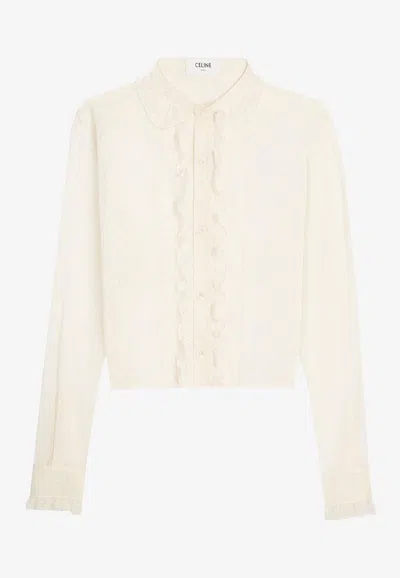 Celine All-over Embroideries Ruffled Blouse In White