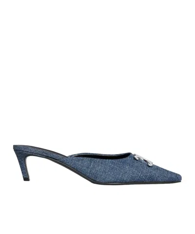 Celine Alma Triomphe Mule In Denim In Blue