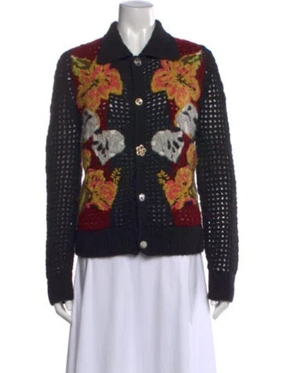 Pre-owned Celine Alpaca Floral Print Sweater In Black