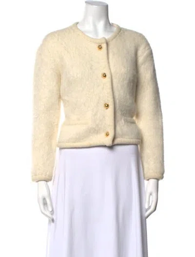 Pre-owned Celine Alpaca Open Front Sweater In White