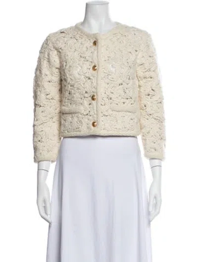 Pre-owned Celine Alpaca Patterned Jacket In White