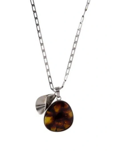 Pre-owned Celine Amber Gilt Pendant Necklace, 27.5" In Brown