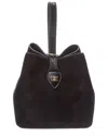 Celine Amber Suede & Python-embossed Leather Bucket Bag In Black