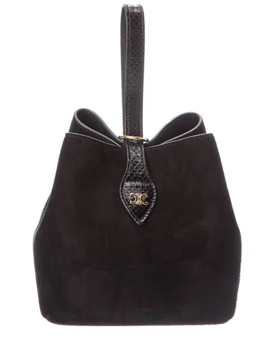 Celine Amber Suede & Python-embossed Leather Bucket Bag In Brown