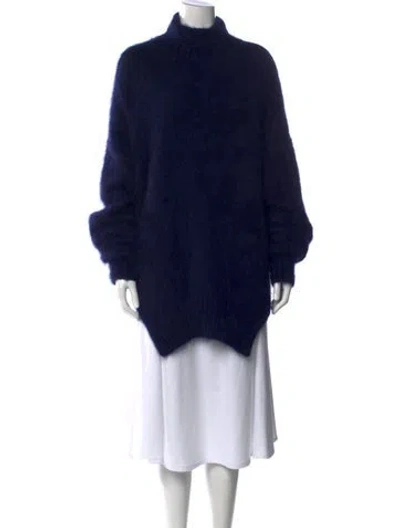 Pre-owned Celine Angora Mock Neck Sweater In Blue