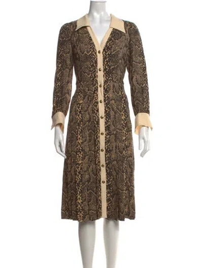 Pre-owned Celine Animal Print Midi Length Dress W/ Tags In Neutrals
