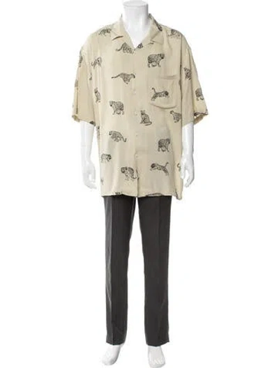 Pre-owned Celine Animal Print Short Sleeve Dress Shirt In Neutral
