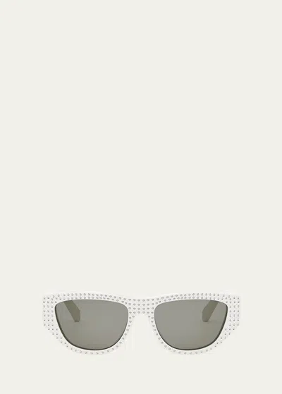 Celine Animation Embellished Acetate Cat-eye Sunglasses In White Crystal Smoke