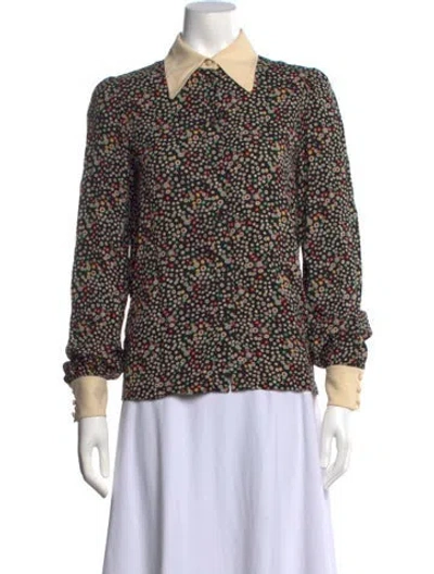 Pre-owned Celine Anita Floral Print Blouse In Brown