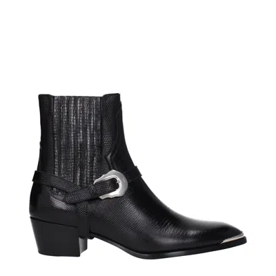 Celine Men Isaac Western Chelsea Boot With Harness And Metal Toe In Calfskin With Tejus Print Black