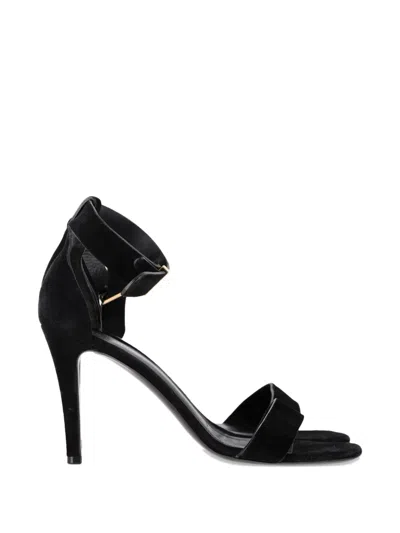 Pre-owned Celine Ankle-strap Suede Heels Sandals In Black