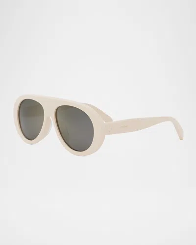 Celine Apres Ski Acetate Aviator Sunglasses In Ivory Smoke Mirror