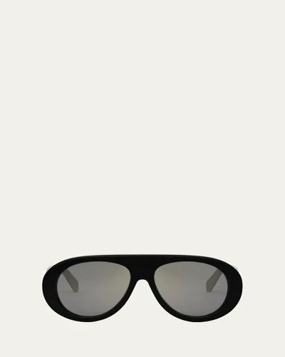 Celine Apres Ski Acetate Aviator Sunglasses In Shiny Black/smoke Mirror
