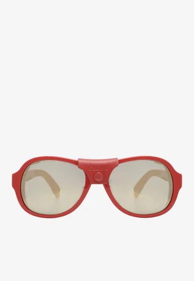 Celine Aviator-style Acetate And Leather Sunglasses In Red