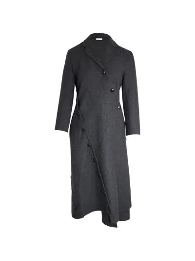 Pre-owned Celine Asymmetric Button-detailed Coat In Gray