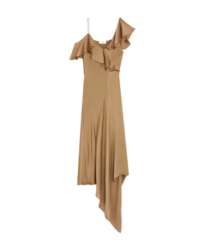 Celine Asymmetrical Lingerie Dress In Brown