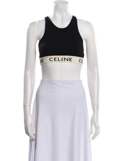 Pre-owned Celine Athletic Knit Bra Graphic Print Crop Top In Black