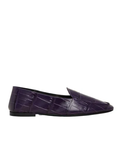 Celine Aura Slipper In Croc-stamped Leather In Purple