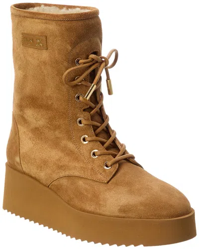 Celine Austin Lace-up Suede Boot In Brown