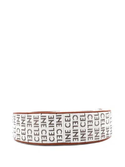 Pre-owned Celine Ava Bag All Over Logo Jacquard Small Shoulder Bag In Neutral