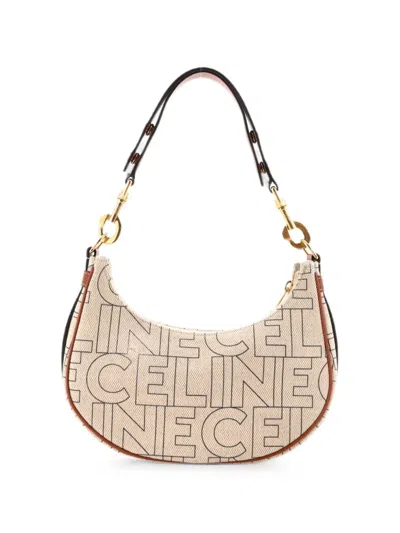 Pre-owned Celine Ava Bag Logo All Over Textile Medium Shoulder Bag In Brown