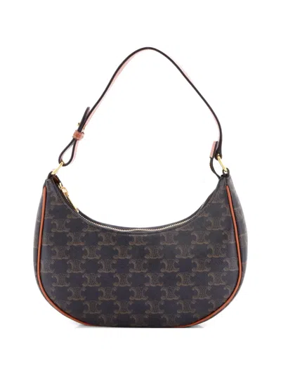 Pre-owned Celine Ava Bag Triomphe Coated Canvas Hobo Bag In Brown