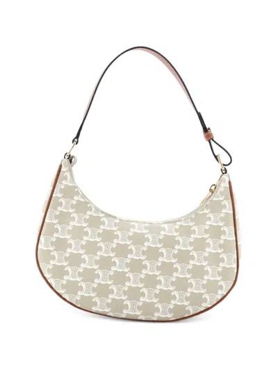 Pre-owned Celine Ava Bag Triomphe Coated Canvas Hobo Bag In Neutral