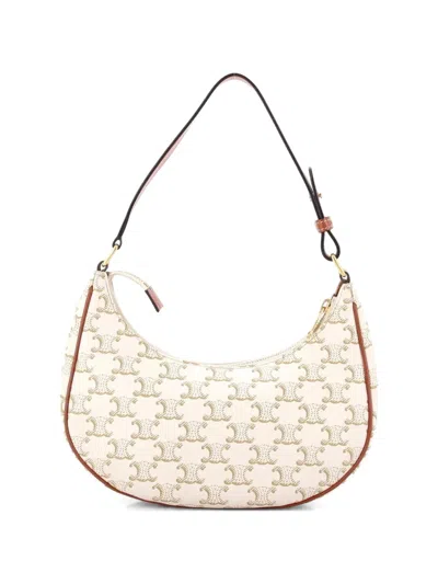 Pre-owned Celine Ava Bag Triomphe Coated Canvas Hobo Bag In Neutral