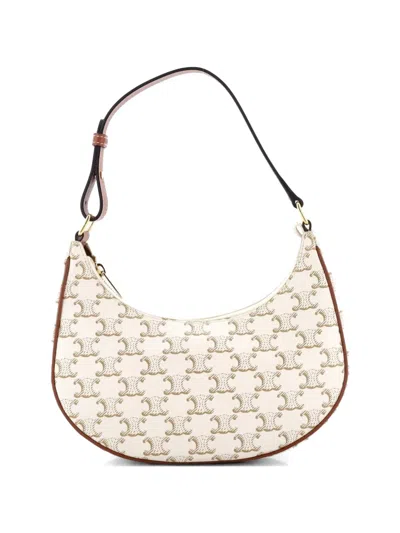 Pre-owned Celine Ava Bag Triomphe Coated Canvas Hobo Bag In Neutral