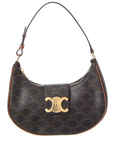 Celine Ava Medium Triomphe Coated Canvas & Leather Shoulder Bag In Brown