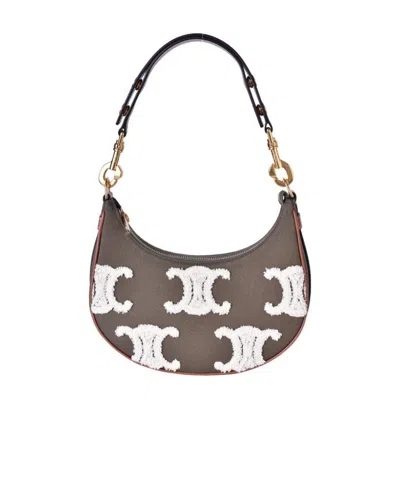 Celine Ava Triomphe Embroidered Shoulder Bag In Green