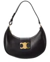 Celine Ava Triomphe Medium Leather Hobo Bag In Black