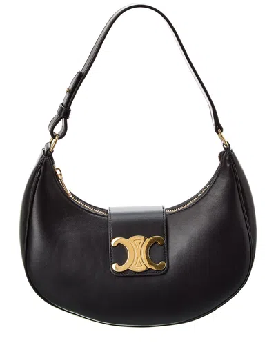 Celine Ava Triomphe Medium Leather Shoulder Bag In Black