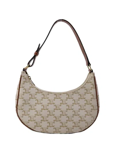 Pre-owned Celine Ava Triomphe Shoulder Bag In White