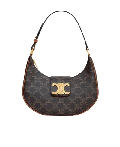 Celine Ava Triomphe Zipper Shoulder Bag In Black