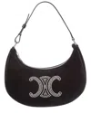 Celine Ava Triomphe Strass Velvet Shoulder Bag In Black