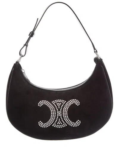 Celine Ava Triomphe Strass Velvet Shoulder Bag In Black
