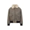 Celine Shearling Collar Leather Jacket With Adjustable Strap In Gray