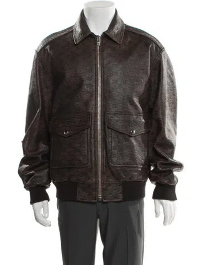 Pre-owned Celine Aviator Triomphe Bomber Jacket In Brown