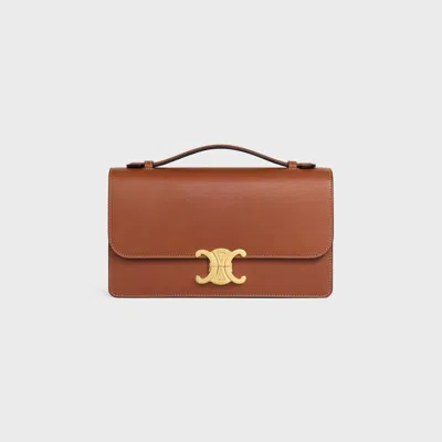 Celine Medium Triomphe Folio In Natural Calfskin In Brown