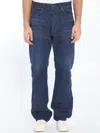 Celine Straight Leg Trousers Contrast Stitching In Blue