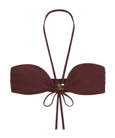 Celine Balconette Top In Matte Jersey In Burgundy