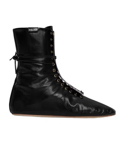 Celine Ballet High - Lace-up Boot In Lambskin In Black