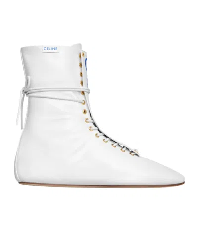 Celine Ballet High - Lace-up Boot In Lambskin In White