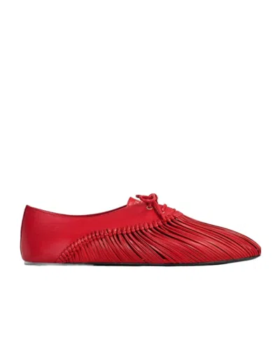 Celine Ballet Lace-up Shoe In Goatskin In Red