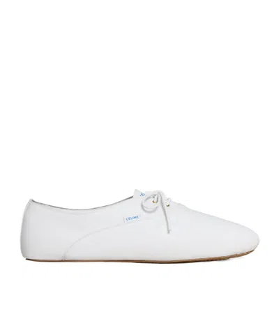 Celine Ballet Lace-up Shoe In Lambskin In White