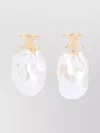 Celine Golden Signature Pearl Drop Earrings In White