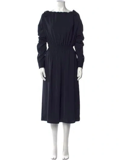 Pre-owned Celine Bateau Neckline Midi Length Dress In Blue